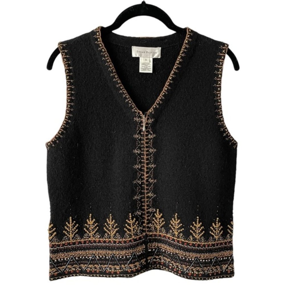 Vintage Susan Bristol Wool Embroidered Vest Womens Small